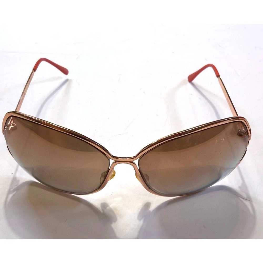 Tahari Womens Oversized Butterfly Sunglasses Rose Gold Frame Brown Lens Red Tips